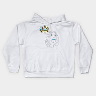 thinking about summer, beach, ice cream Kids Hoodie